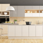 White and gray modern kitchen with island - 3d rendering